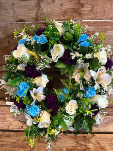 White and Blue Artificial Wreath