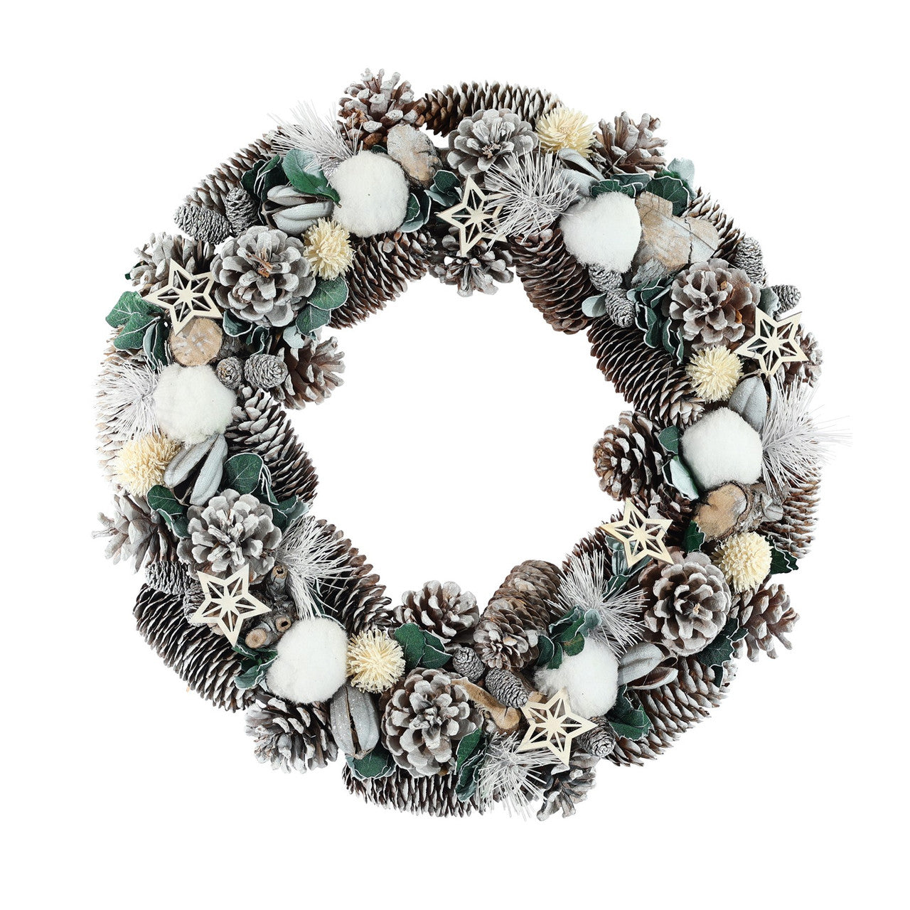 Frosted Wreath White Pom Poms and Stars