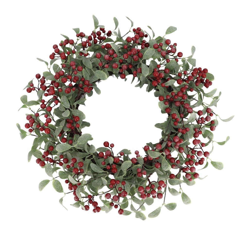 Frosted Leaves and Red Berry Wreath