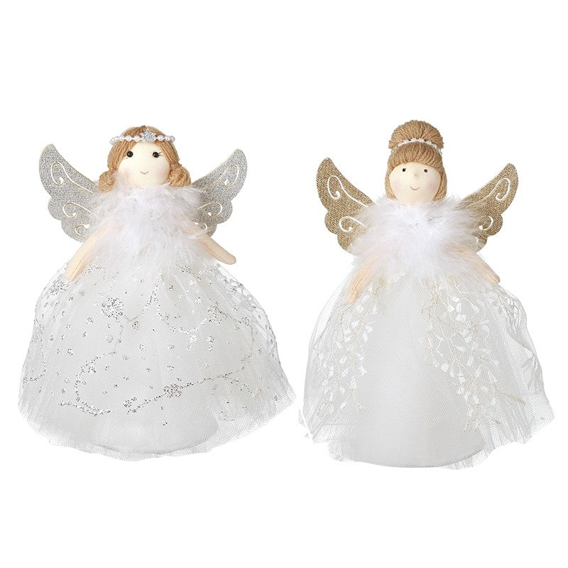 White Fabric Tree Top Angels