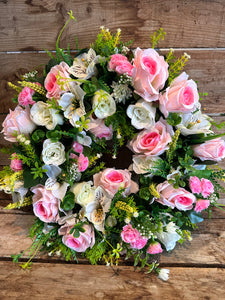 White and Soft Pink Artificial Wreath