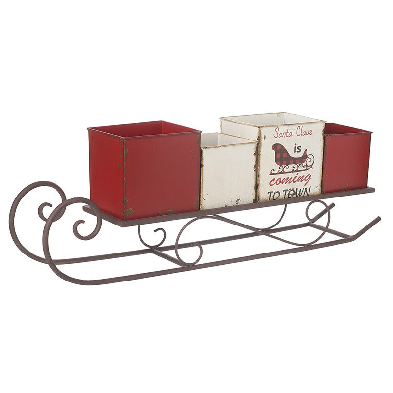 Red & White Metal Gift Boxes On Sleigh