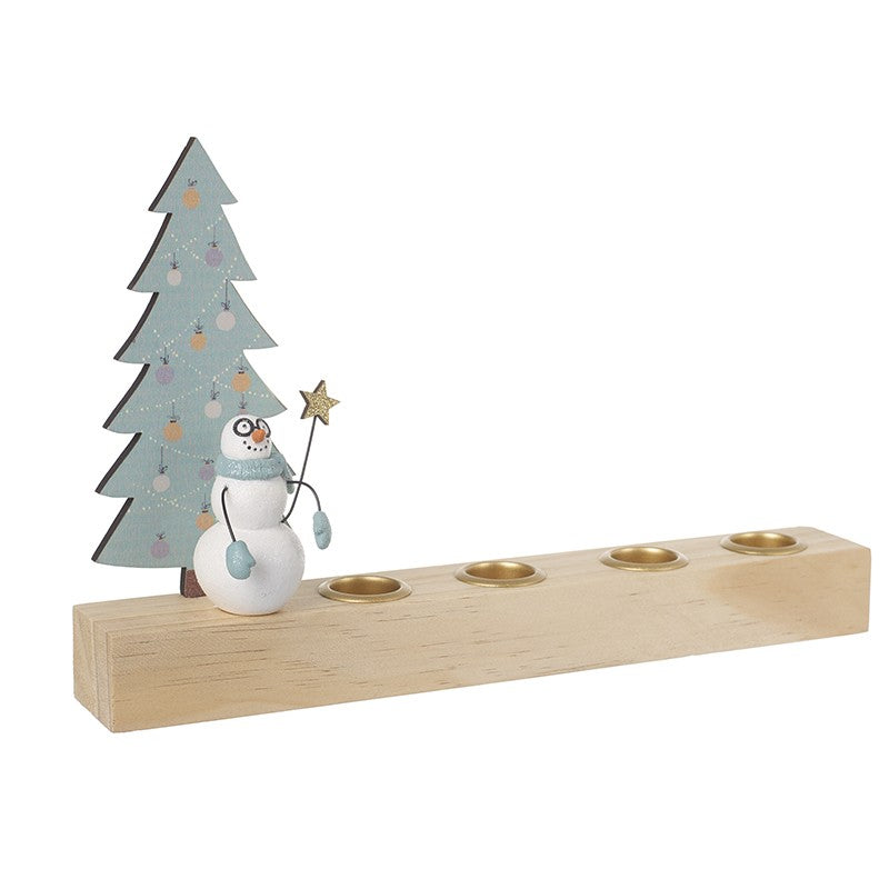 Candle Holder With Snowman And Tree
