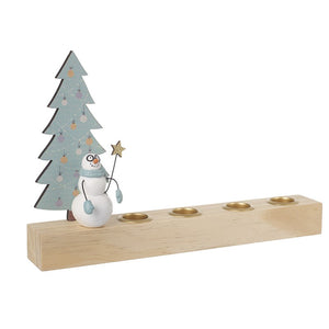 Candle Holder With Snowman And Tree