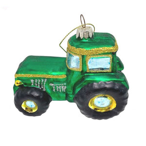 Hanging Glass Green Tractor Decoration