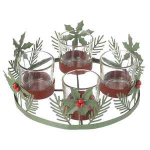 Small Metal Holly Four TeaLight Centrepiece