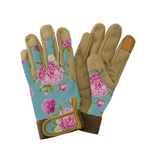 Kent and Stowe Aqua Peony Leather Gloves