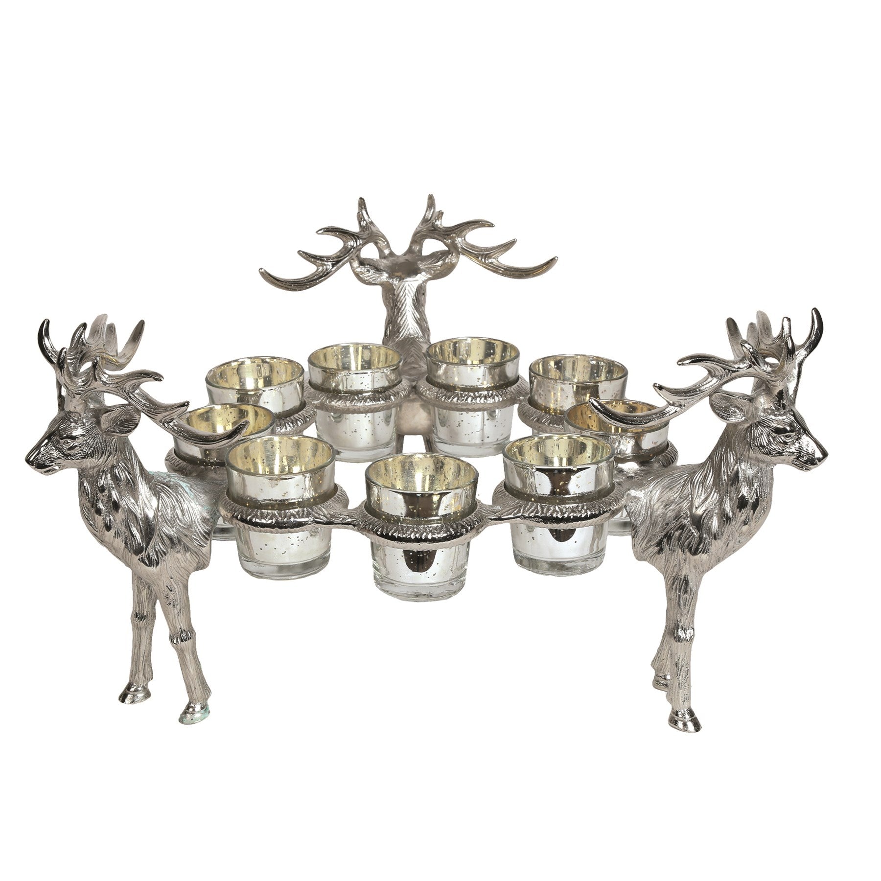 Silver Reindeer Nine Candle Holder